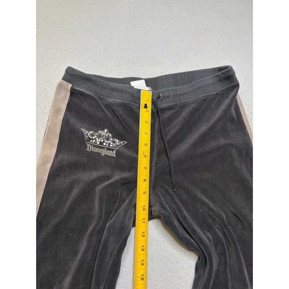 Disneyland Resort Pants Womens M Gray Velour Y2K Rhinestone Crown Track Jogger